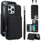 For iPhone 16 Pro Crossbody Dual-buckle Wallet RFID Back Leather Phone Case(Black) - 1