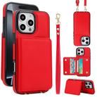 For iPhone 16 Pro Crossbody Dual-buckle Wallet RFID Back Leather Phone Case(Red) - 1
