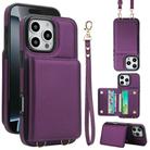 For iPhone 16 Pro Max Crossbody Dual-buckle Wallet RFID Back Leather Phone Case(Dark Purple) - 1