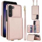 For Samsung Galaxy A54 5G Crossbody Dual-buckle Wallet RFID Back Leather Phone Case(Rose Gold) - 1