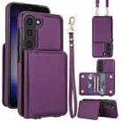 For Samsung Galaxy A54 5G Crossbody Dual-buckle Wallet RFID Back Leather Phone Case(Dark Purple) - 1