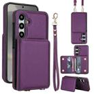 For Samsung Galaxy A35 5G Crossbody Dual-buckle Wallet RFID Back Leather Phone Case(Dark Purple) - 1
