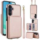 For Samsung Galaxy A26 5G Crossbody Dual-buckle Wallet RFID Back Leather Phone Case(Rose Gold) - 1