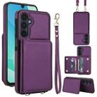 For Samsung Galaxy A26 5G Crossbody Dual-buckle Wallet RFID Back Leather Phone Case(Dark Purple) - 1