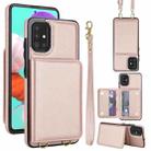 For Samsung Galaxy A51 4G Crossbody Dual-buckle Wallet RFID Back Leather Phone Case(Rose Gold) - 1