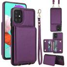 For Samsung Galaxy A51 4G Crossbody Dual-buckle Wallet RFID Back Leather Phone Case(Dark Purple) - 1