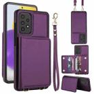 For Samsung Galaxy A52 5G / 4G Crossbody Dual-buckle Wallet RFID Back Leather Phone Case(Dark Purple) - 1