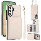 For Samsung Galaxy A56 5G Crossbody Dual-buckle Wallet RFID Back Leather Phone Case(White) - 1