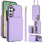 For Samsung Galaxy A36 5G Crossbody Dual-buckle Wallet RFID Back Leather Phone Case(Light Purple) - 1