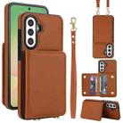 For Samsung Galaxy A36 5G Crossbody Dual-buckle Wallet RFID Back Leather Phone Case(Brown) - 1