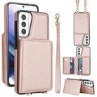 For Samsung Galaxy S21+ 5G Crossbody Dual-buckle Wallet RFID Back Leather Phone Case(Rose Gold) - 1