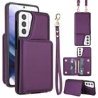 For Samsung Galaxy S21+ 5G Crossbody Dual-buckle Wallet RFID Back Leather Phone Case(Dark Purple) - 1