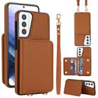 For Samsung Galaxy S21+ 5G Crossbody Dual-buckle Wallet RFID Back Leather Phone Case(Brown) - 1