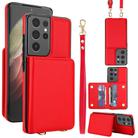 For Samsung Galaxy S21 Ultra 5G Crossbody Dual-buckle Wallet RFID Back Leather Phone Case(Red) - 1