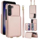 For Samsung Galaxy S23+ 5G Crossbody Dual-buckle Wallet RFID Back Leather Phone Case(Rose Gold) - 1