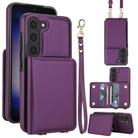 For Samsung Galaxy S23+ 5G Crossbody Dual-buckle Wallet RFID Back Leather Phone Case(Dark Purple) - 1