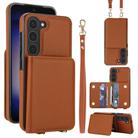 For Samsung Galaxy S23+ 5G Crossbody Dual-buckle Wallet RFID Back Leather Phone Case(Brown) - 1