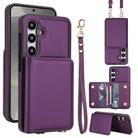 For Samsung Galaxy S24 FE 5G Crossbody Dual-buckle Wallet RFID Back Leather Phone Case(Dark Purple) - 1