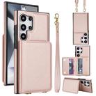 For Samsung Galaxy S25 Ultra 5G Crossbody Dual-buckle Wallet RFID Back Leather Phone Case(Rose Gold) - 1