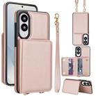 For Samsung Galaxy S25 Edge 5G Crossbody Dual-buckle Wallet RFID Back Leather Phone Case(Rose Gold) - 1
