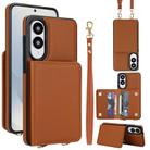 For Samsung Galaxy S25 Edge 5G Crossbody Dual-buckle Wallet RFID Back Leather Phone Case(Brown) - 1