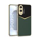 For Samsung Galaxy S25 Edge 5G GKK Plating Soft TPU + Leather Full Coverage Phone Case without Pen(Green) - 1