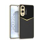 For Samsung Galaxy S25 Edge 5G GKK Plating Soft TPU + Leather Full Coverage Phone Case without Pen(Carbon Fibre) - 1