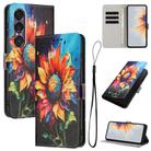 For Sony Xperia 1 VII Colored Drawing Pattern Leather Phone Case(Sunflower) - 1