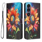 For Sony Xperia 1 VII Colored Drawing Pattern Leather Phone Case(Sunflower) - 3