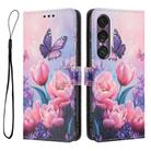 For Sony Xperia 1 VII Colored Drawing Pattern Leather Phone Case(Pink Butterfly) - 3