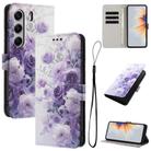 For Tecno Camon 40 Pro 4G Colored Drawing Pattern Leather Phone Case(Purple Rose) - 1