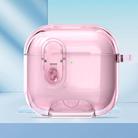 For AirPods 4 Clear Armor Security Lock Wireless Earphones Case with Hook & Holder(Transparent Pink) - 1