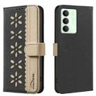 For Realme 14X 5G Splicing Color Hollow Flower Pattern RFID Leather Phone Case(Black) - 1