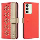 For Realme 14X 5G Splicing Color Hollow Flower Pattern RFID Leather Phone Case(Red) - 1