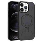 For iPhone 12 Pro Max Four-Corner Shockproof MagSafe Holder TPU Hybrid PC Phone Case(Black) - 1