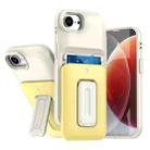 For iPhone 16e Sliding Card Holder Integrated Phone Case with Kickstand(Beige Yellow) - 1