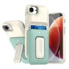 For iPhone 16e Sliding Card Holder Integrated Phone Case with Kickstand(Beige Green) - 1