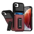 For iPhone 16e Sliding Card Holder Integrated Phone Case with Kickstand(Black Red) - 1