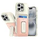 For iPhone 16 Pro Max Sliding Card Holder Integrated Phone Case with Kickstand(Beige Pink) - 1