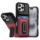 For iPhone 16 Pro Max Sliding Card Holder Integrated Phone Case with Kickstand(Black Red) - 1