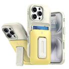 For iPhone 16 Pro Sliding Card Holder Integrated Phone Case with Kickstand(Beige Yellow) - 1