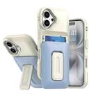 For iPhone 16 Plus Sliding Card Holder Integrated Phone Case with Kickstand(Beige Blue) - 1