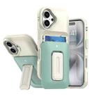 For iPhone 16 Sliding Card Holder Integrated Phone Case with Kickstand(Beige Green) - 1