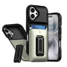 For iPhone 16 Sliding Card Holder Integrated Phone Case with Kickstand(Black Gold) - 1