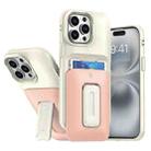 For iPhone 15 Pro Max Sliding Card Holder Integrated Phone Case with Kickstand(Beige Pink) - 1