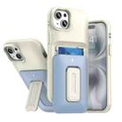 For iPhone 15 Plus / 14 Plus Sliding Card Holder Integrated Phone Case with Kickstand(Beige Blue) - 1