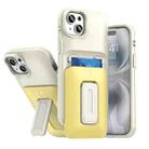 For iPhone 15 Plus / 14 Plus Sliding Card Holder Integrated Phone Case with Kickstand(Beige Yellow) - 1