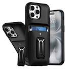 For iPhone 14 Pro Max Sliding Card Holder Integrated Phone Case with Kickstand(Black) - 1