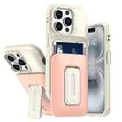 For iPhone 13 Pro Sliding Card Holder Integrated Phone Case with Kickstand(Beige Pink) - 1