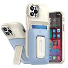 For iPhone 12 / 12 Pro Sliding Card Holder Integrated Phone Case with Kickstand(Beige Blue) - 1
